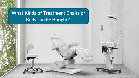 A spa chair, stool and table sit in a clean room with natural light.