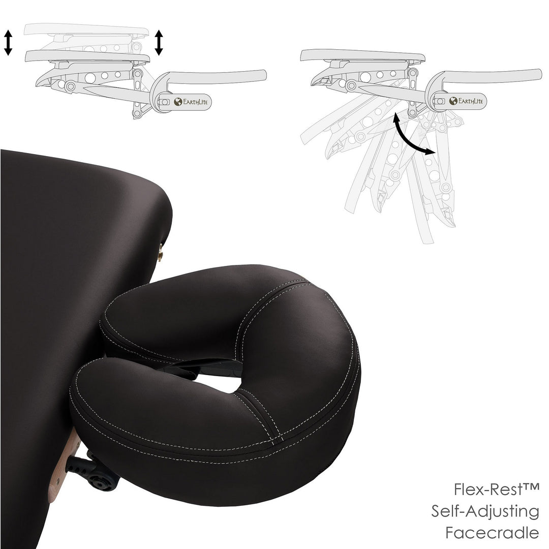 Earthlite Avalon XD Tilt Top portable massage table in black with head rest adjustment angles