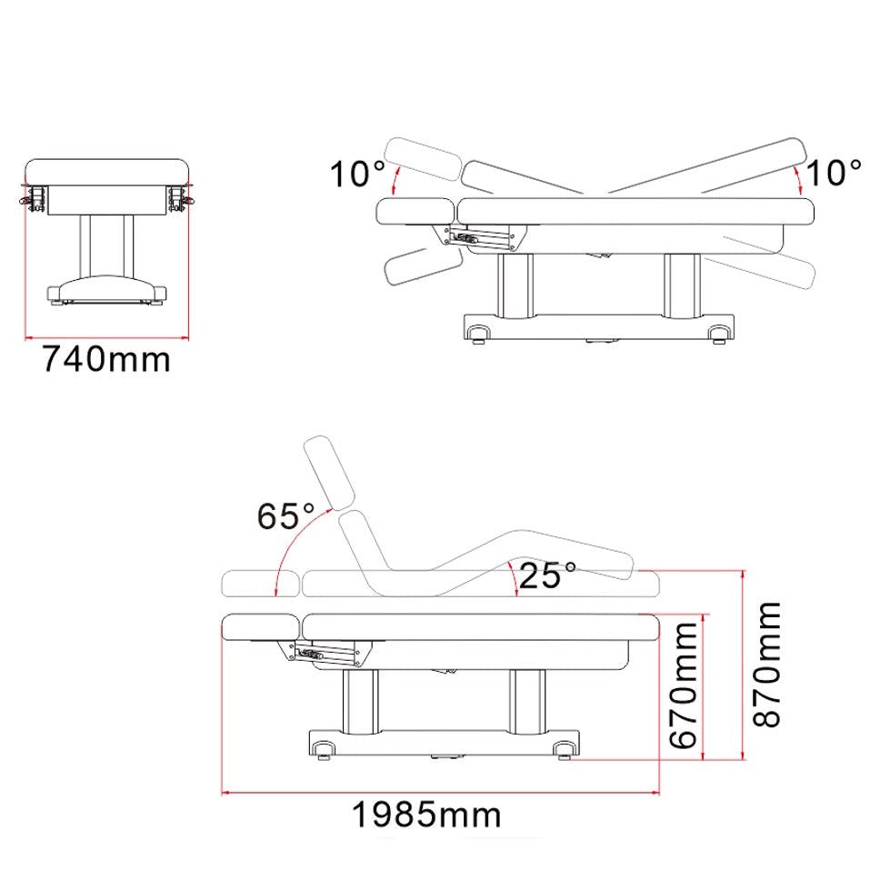 Silverfox 2249 Massage Table Dimensions and Adjustment Angles - Sunlight Spa Supply