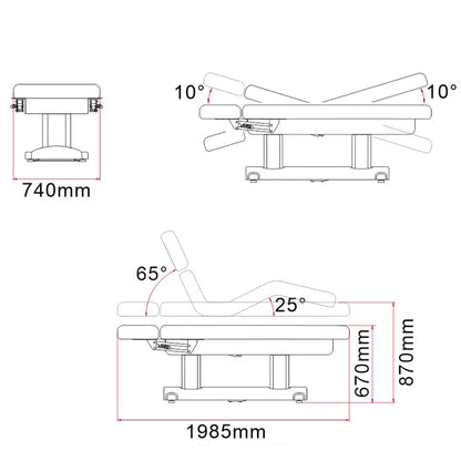 Silverfox 2249 Massage Table Dimensions and Adjustment Angles - Sunlight Spa Supply