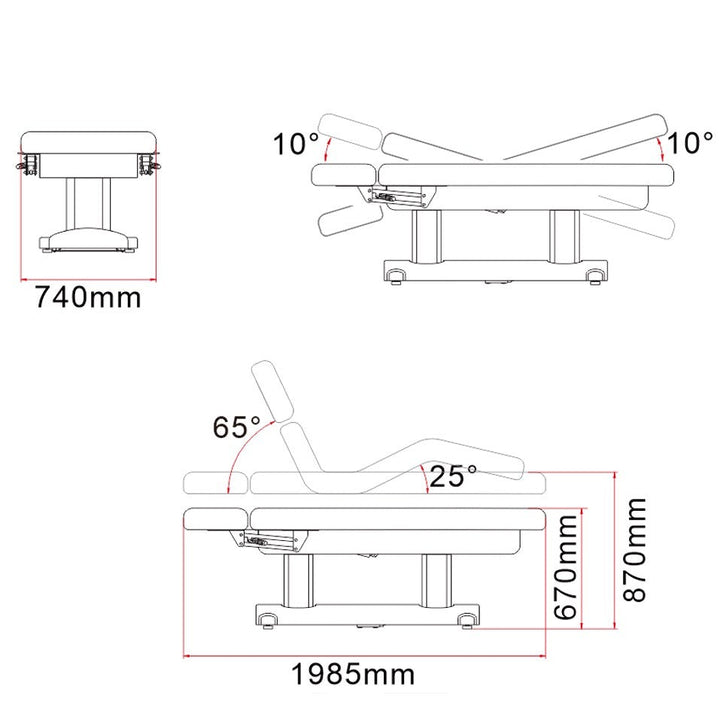 Silverfox 2249 Massage Table Dimensions and Adjustment Angles - Sunlight Spa Supply