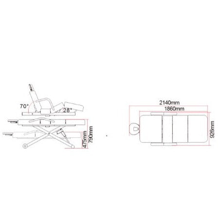 Silverfox 2274 Electric Massage Table Dimensions and Adjustment Angles - Sunlight Spa Supply